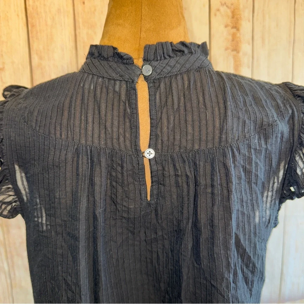 LOFT Black Ruffle flutter and Sleeve Blouse, textured, women’s Sz L, peasant - Picture 7 of 10